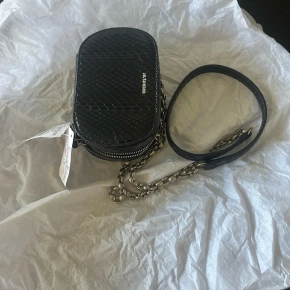 Jil Sander Black Crossbody Bag with Chain Detail